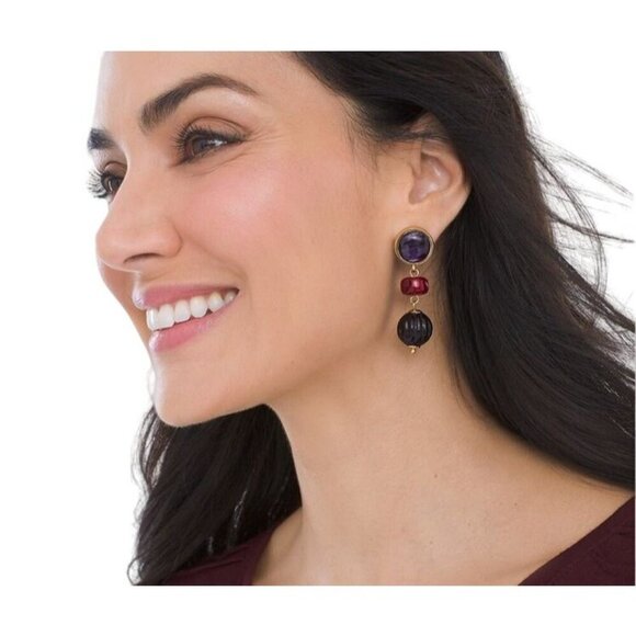 Chico's Red and Purple Linear Textured Drop Earrings NWT - Picture 1 of 5